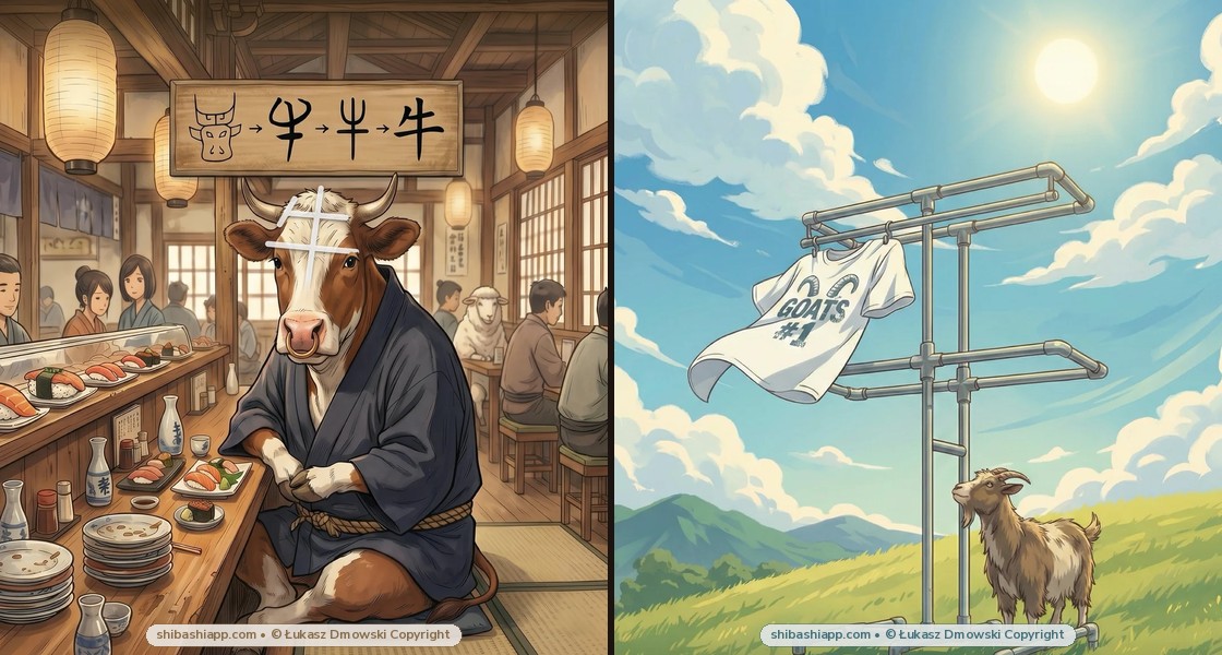 牛 (Cow) vs. 午 (Noon) vs. 年 (Year): The Horn Trick, Wagyu Sushi & The #1 Goat Shirt