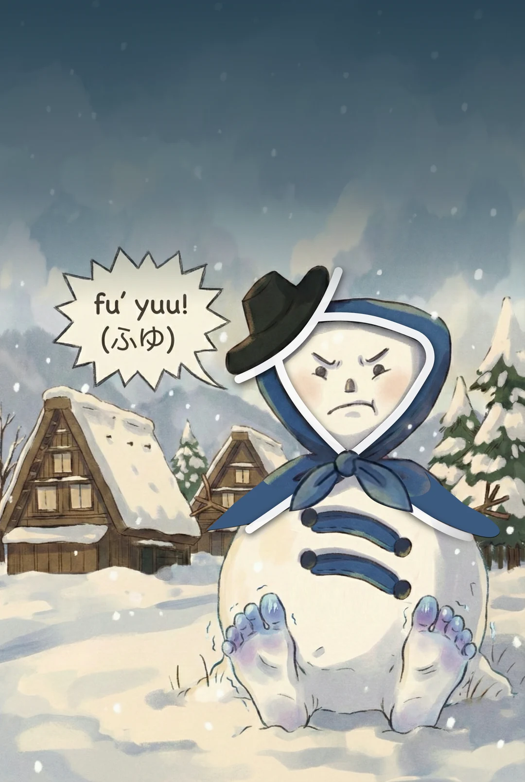 Japanese Kanji Mnemonic for 冬 (Winter) — Shibashi Visual Kanji Mnemonics Flashcard