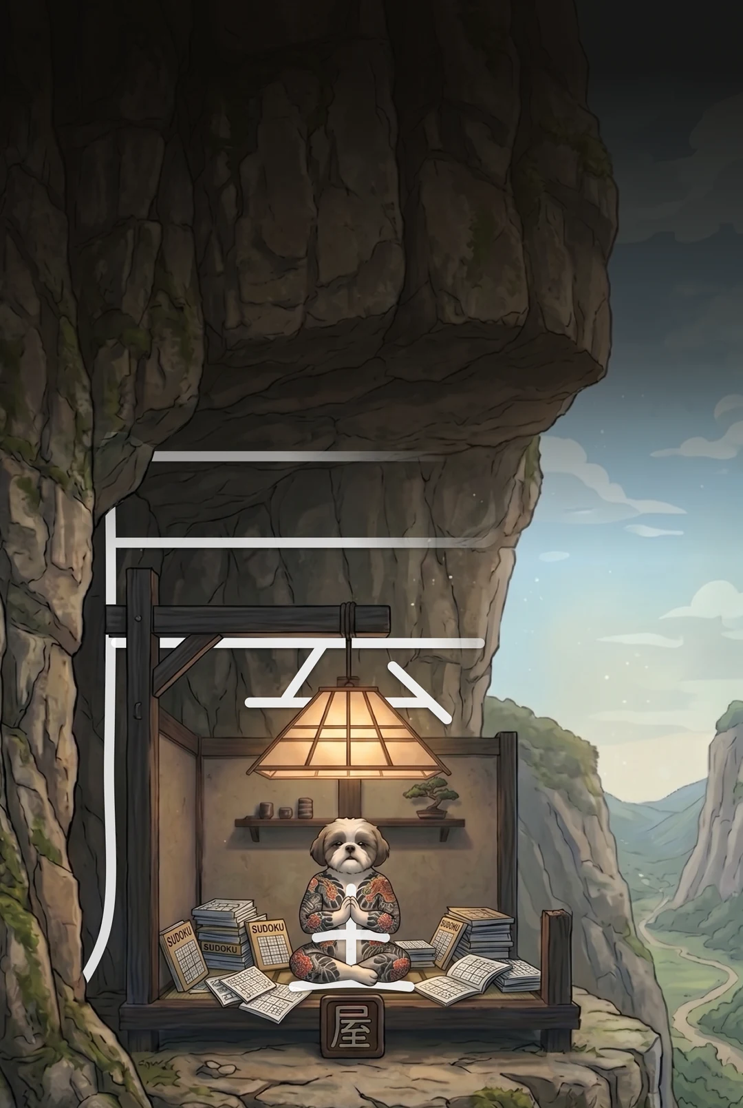 Kanji 屋 (Roof) mnemonic tile