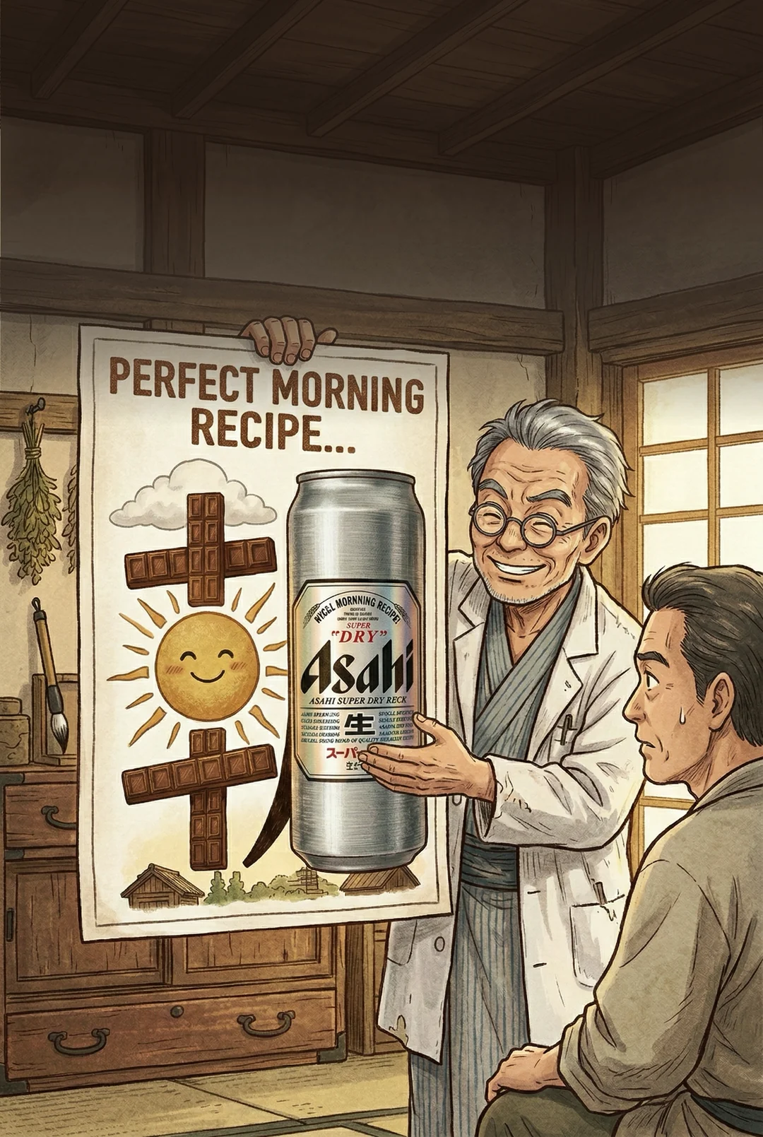 Kanji 朝 (Morning) mnemonic tile