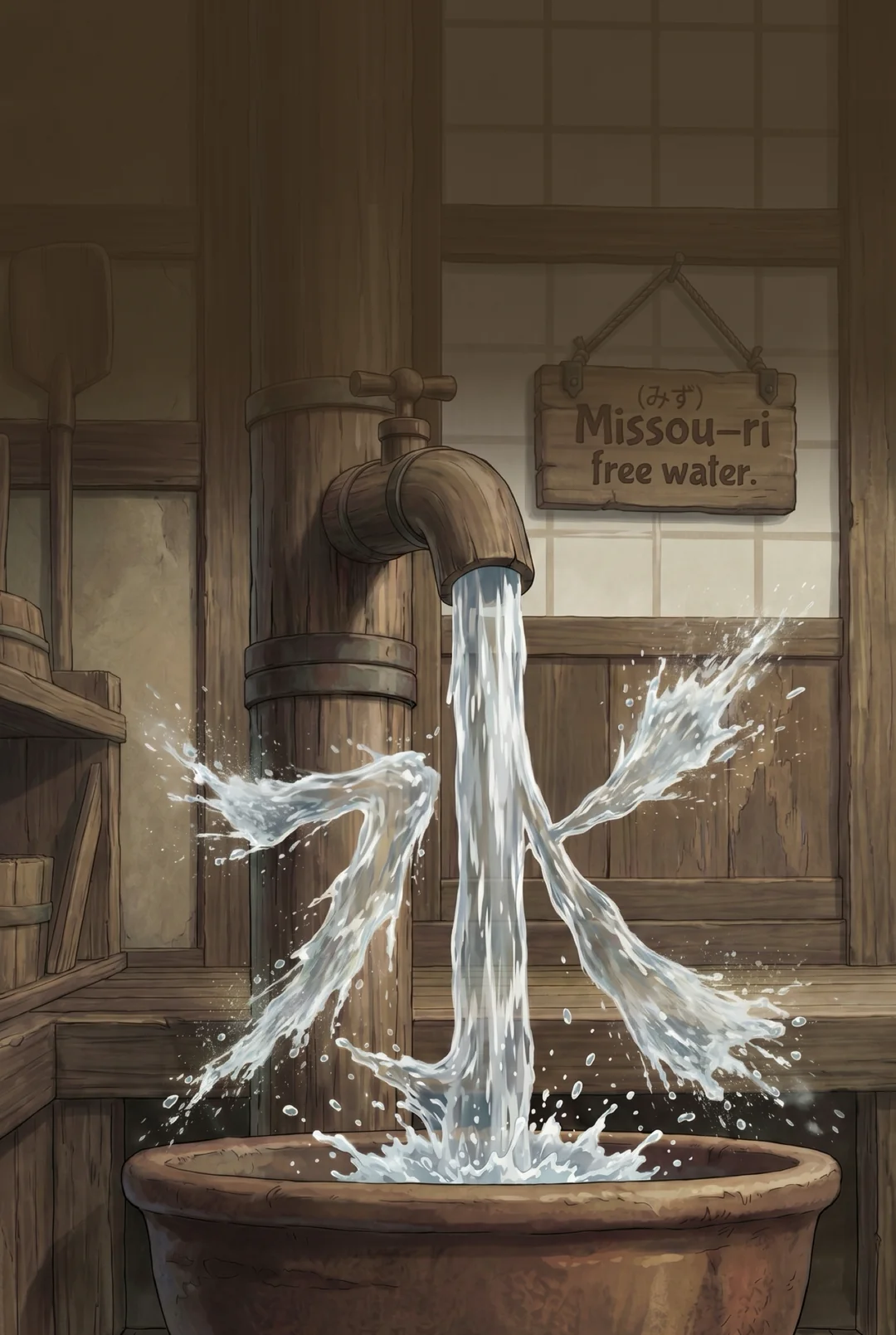 Kanji 水 (Water) mnemonic tile