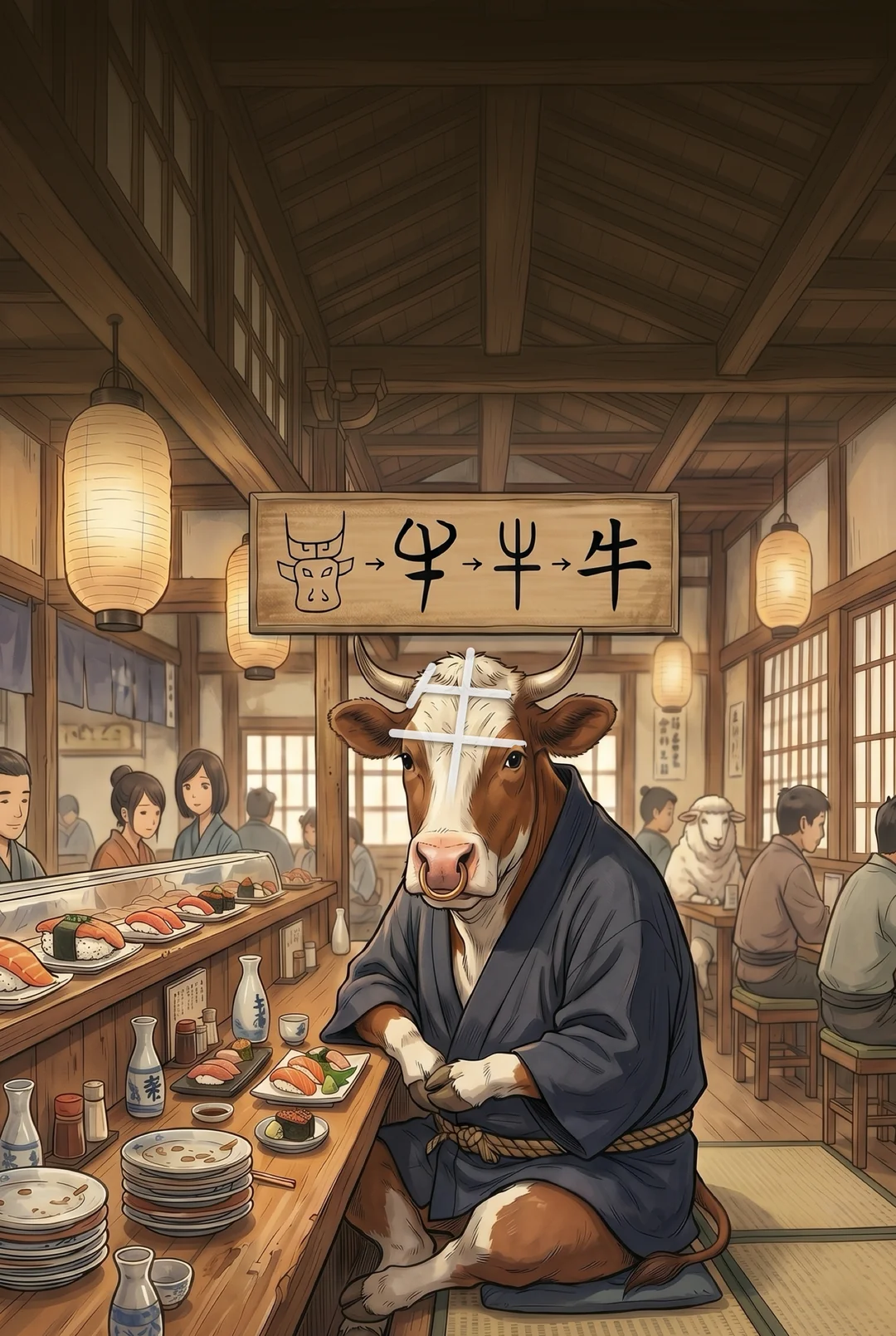 Kanji 牛 (Cow) mnemonic tile