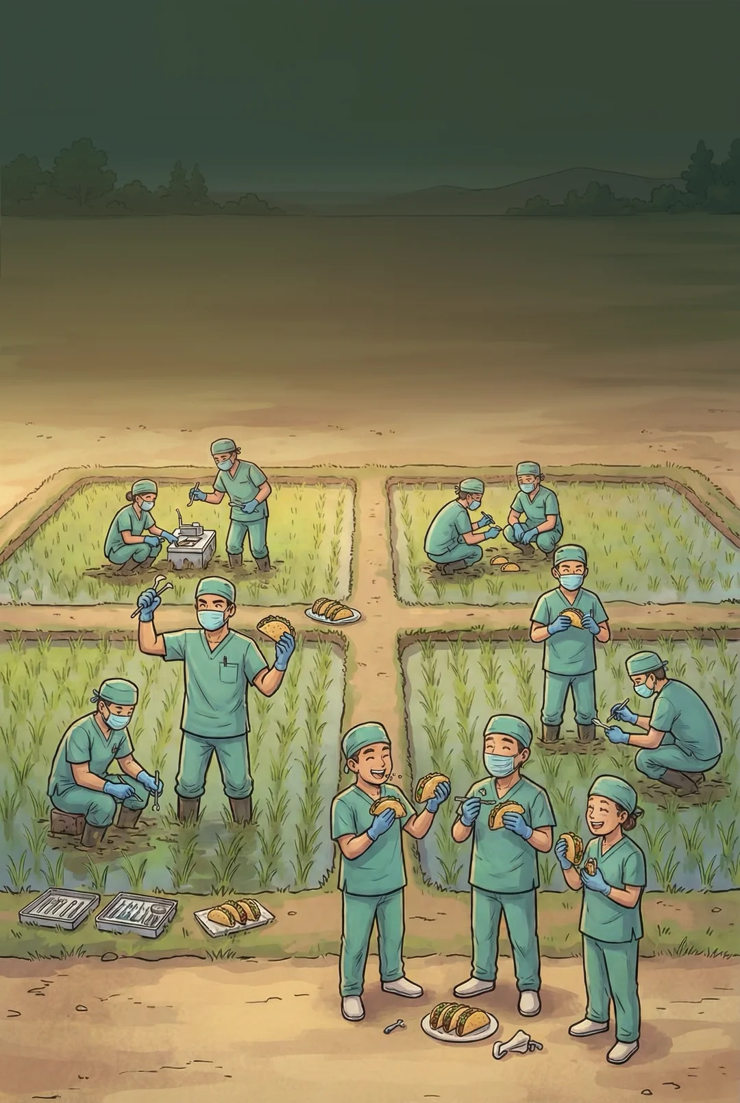 Kanji 田 (Rice field) mnemonic tile
