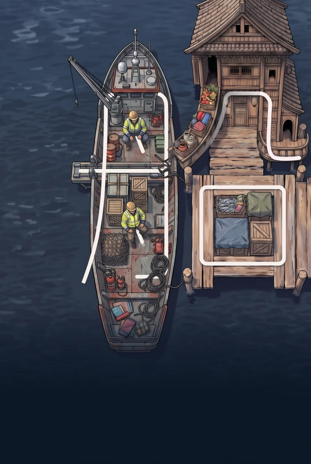 Kanji 船 (Large Boat) mnemonic tile