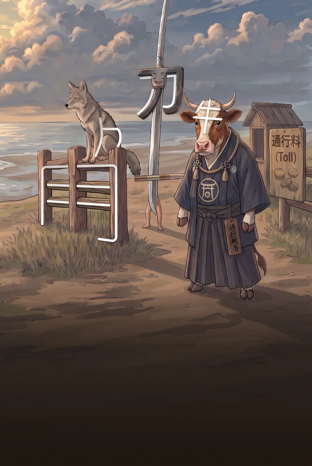 Kanji 解 (Solve) mnemonic tile