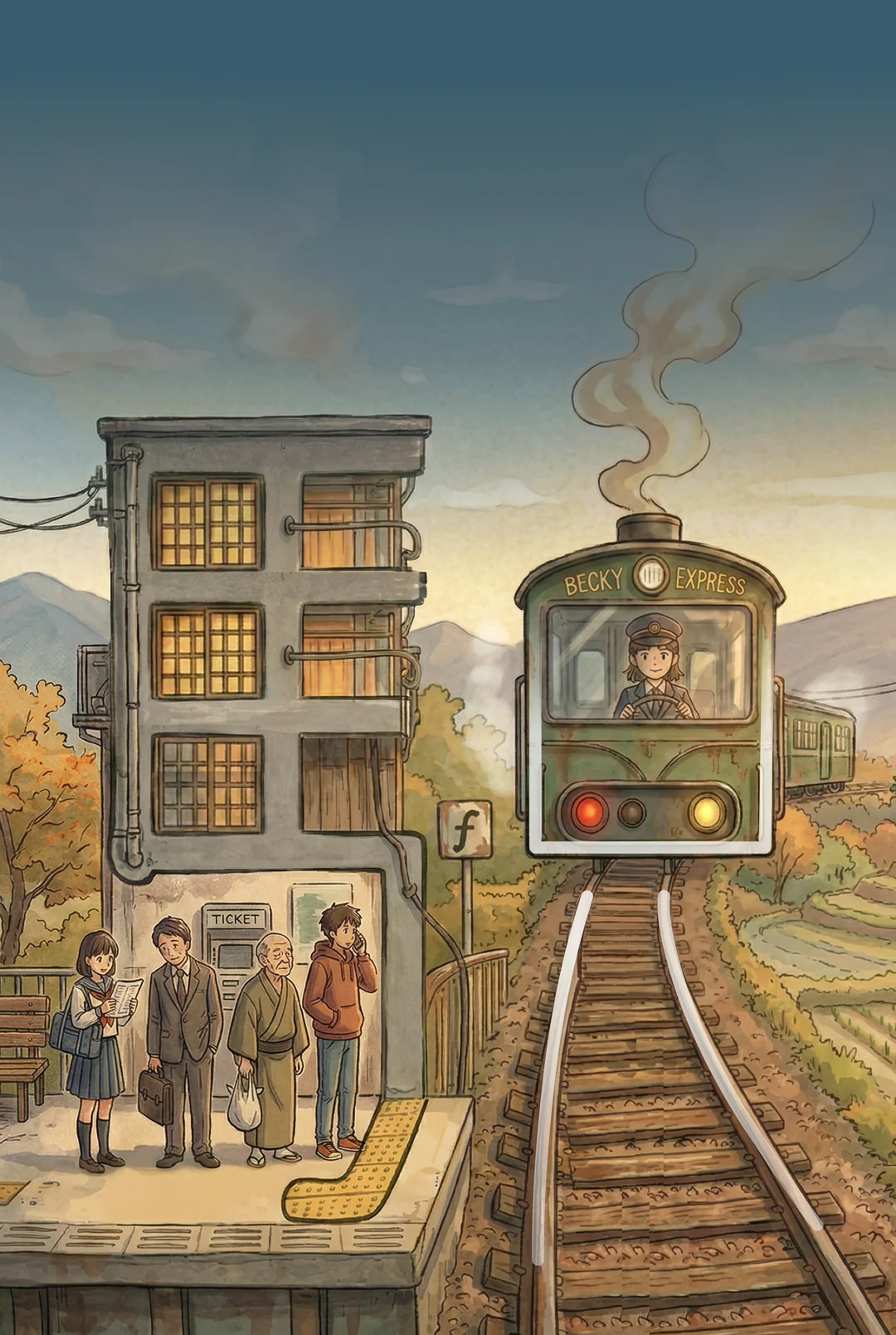 Kanji 駅 (Station) mnemonic tile