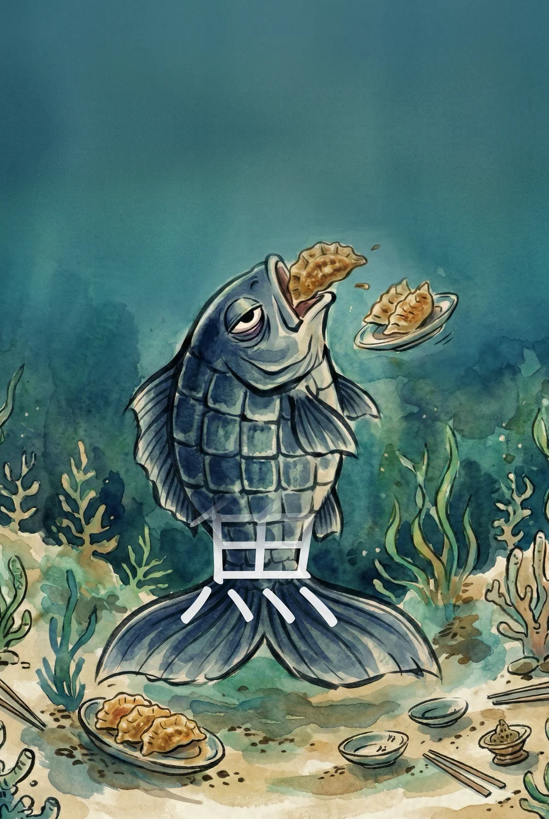 Kanji 魚 (fish) mnemonic tile